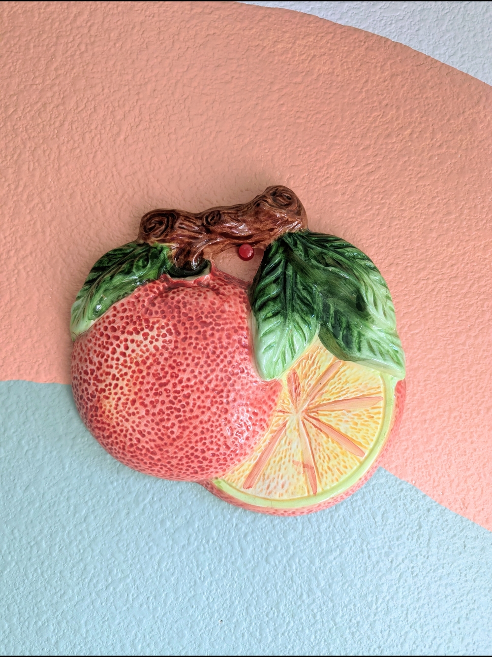 Hand-Painted Vintage Ceramic Citrus Wall Decor - Pink Grapefruit